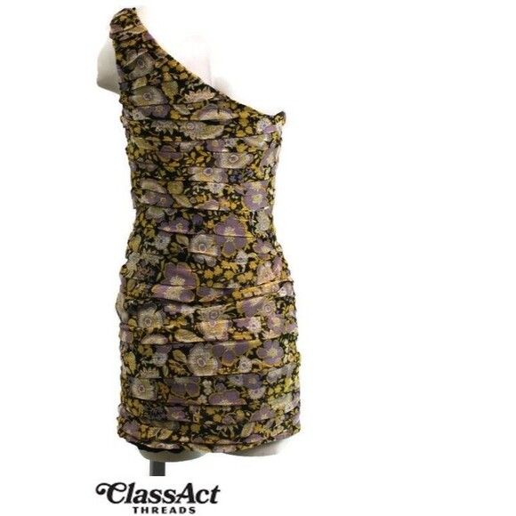 Zara One Shoulder Multi Color Floral Party Clubbing Mini Dress NWT Sz S - Picture 4 of 6